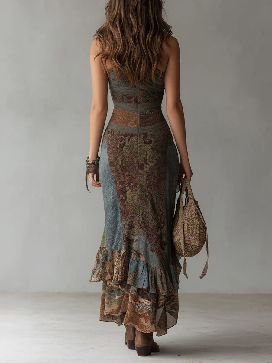 Elena — Vestido maxi estampado con hombros descubiertos