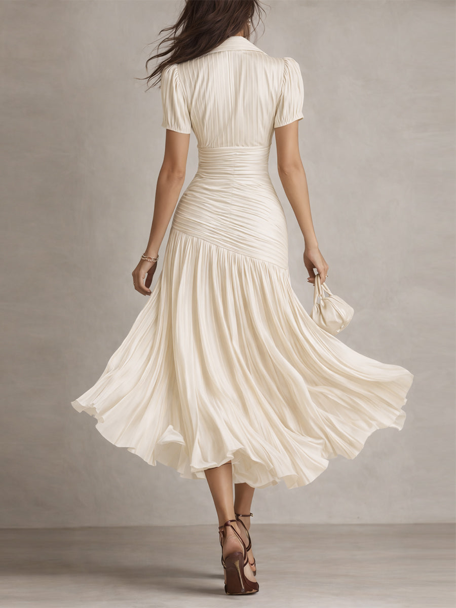 Adriana — Robe Midi en Satin à Rayures Vintage