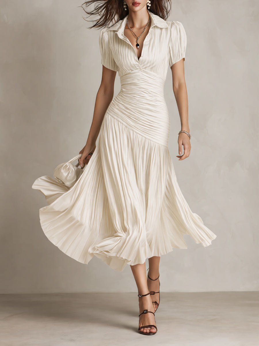 Adriana — Robe Midi en Satin à Rayures Vintage