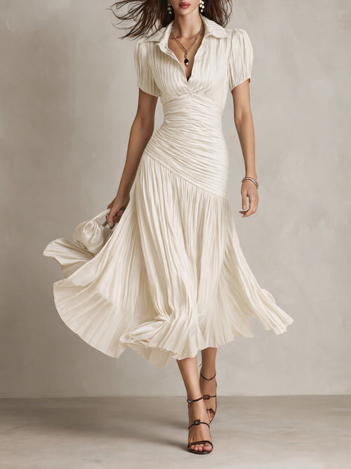 Adriana — Robe Midi en Satin à Rayures Vintage