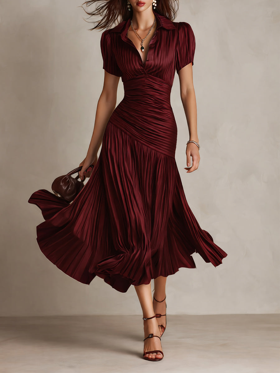 Adriana — Robe Midi en Satin à Rayures Vintage