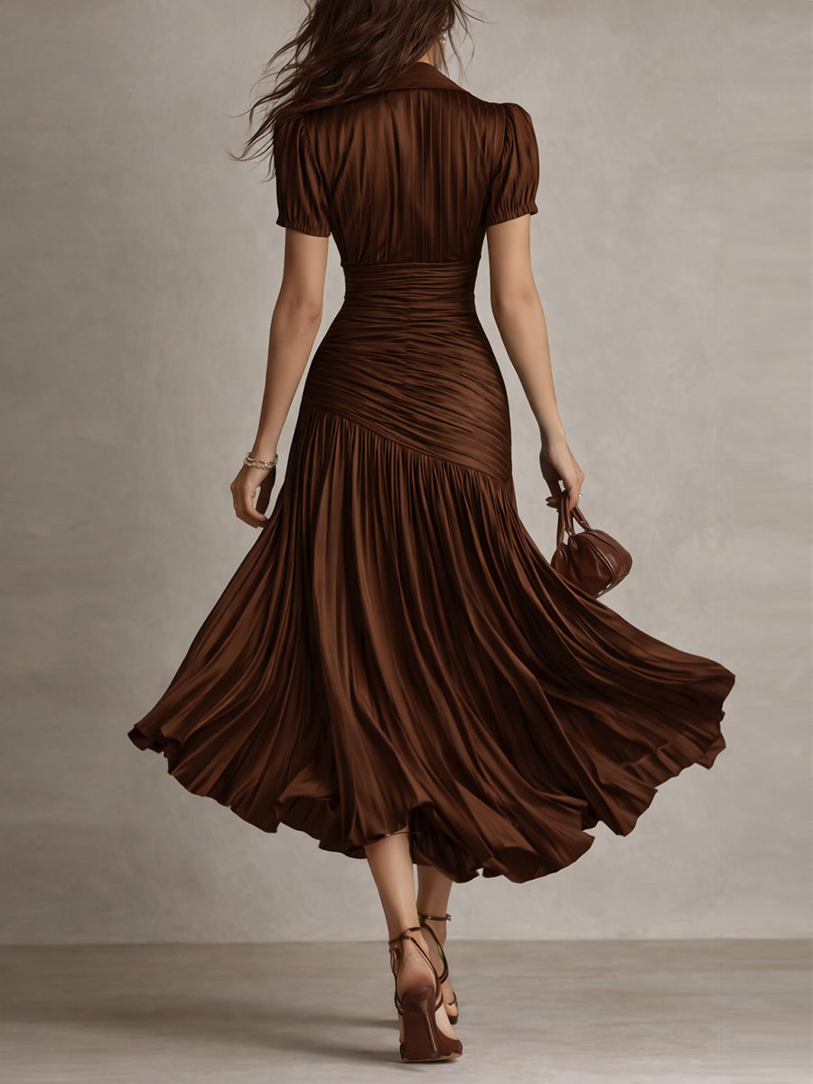 Adriana — Robe Midi en Satin à Rayures Vintage