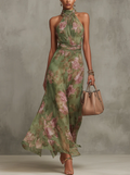 Serena — Robe longue en mousseline fleurie à col américain
