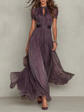 Beatrice — Robe longue en mousseline de soie violette à col en clé