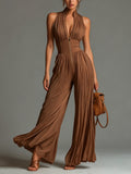 Claudia™ — Combinaison Plissée en Chiffon Marron