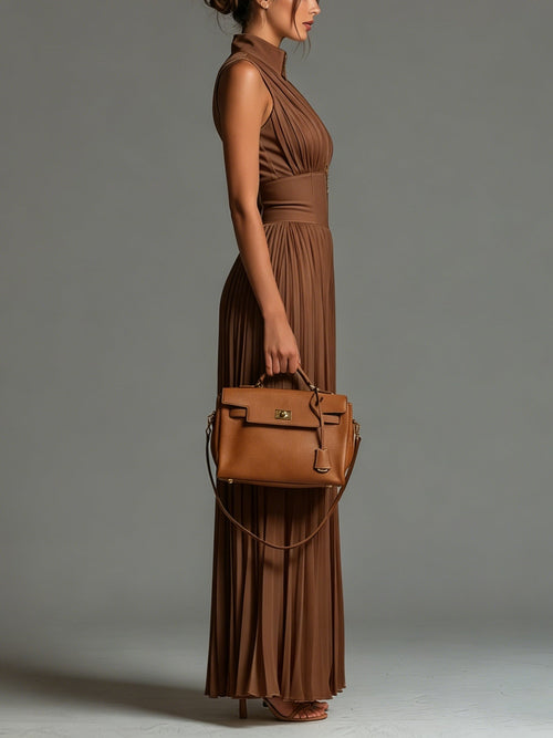 Claudia™ — Combinaison Plissée en Chiffon Marron