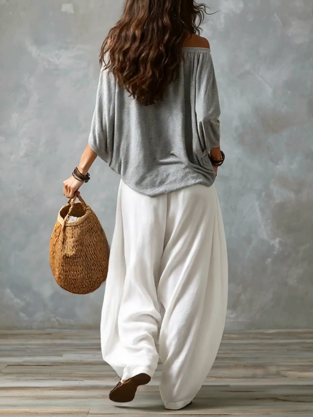 Mara — Ensemble Épaules Dénudées Gris & Blanc