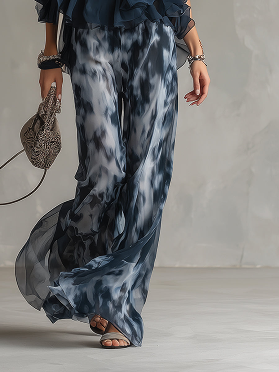 Ludovica — Ensemble avec Top Halter Bleu Marine et Pantalon Imprimé