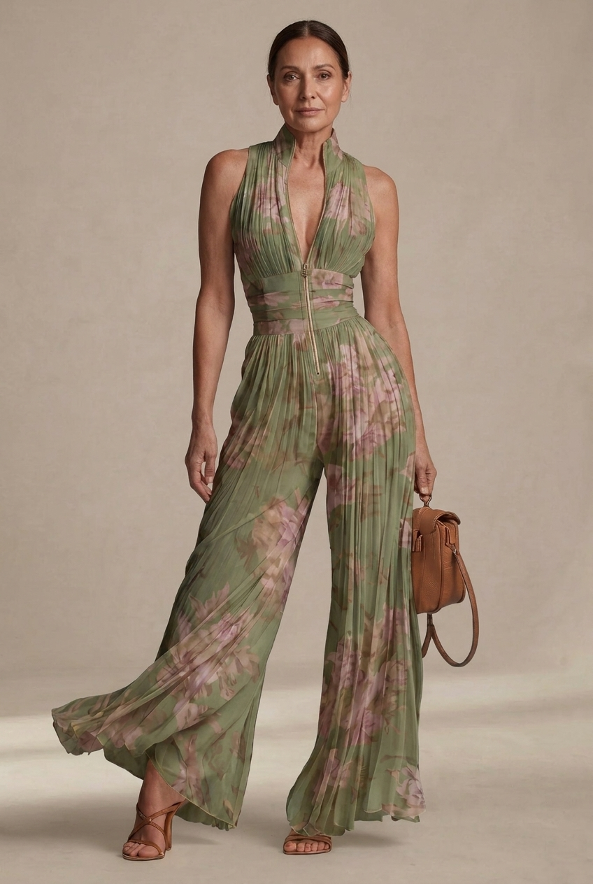 Ines — Combinaison plissée en georgette à imprimé floral