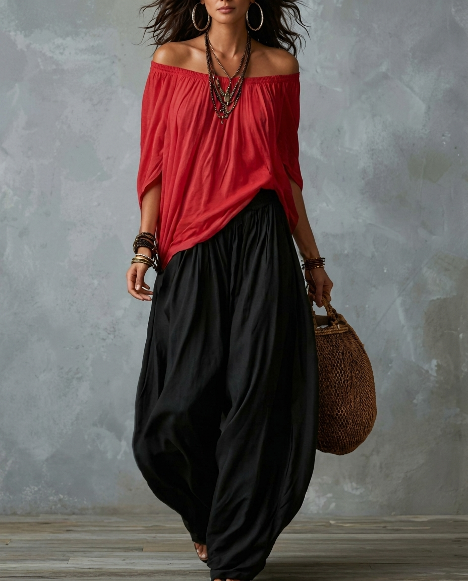 Vera — Complet Boho Rouge et Noir