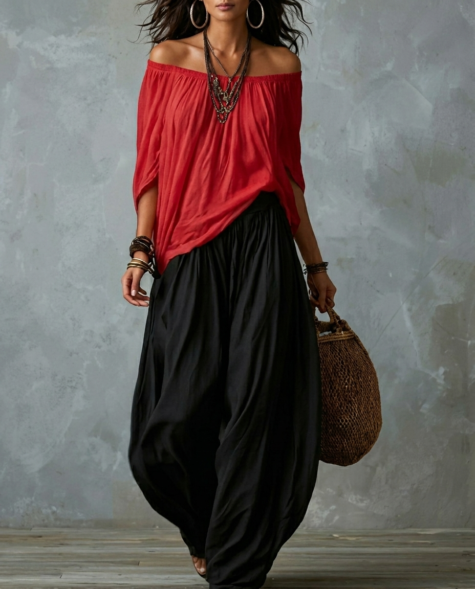Vera — Complet Boho Rouge et Noir