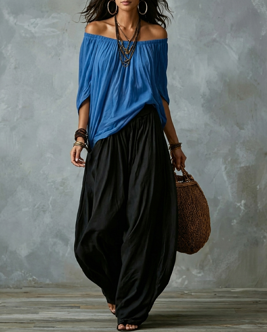 Vera — Complet Boho Bleu et Noir