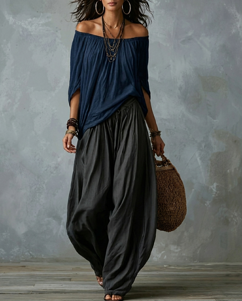 Vera — Ensemble Bohème Bleu Marine et Gris