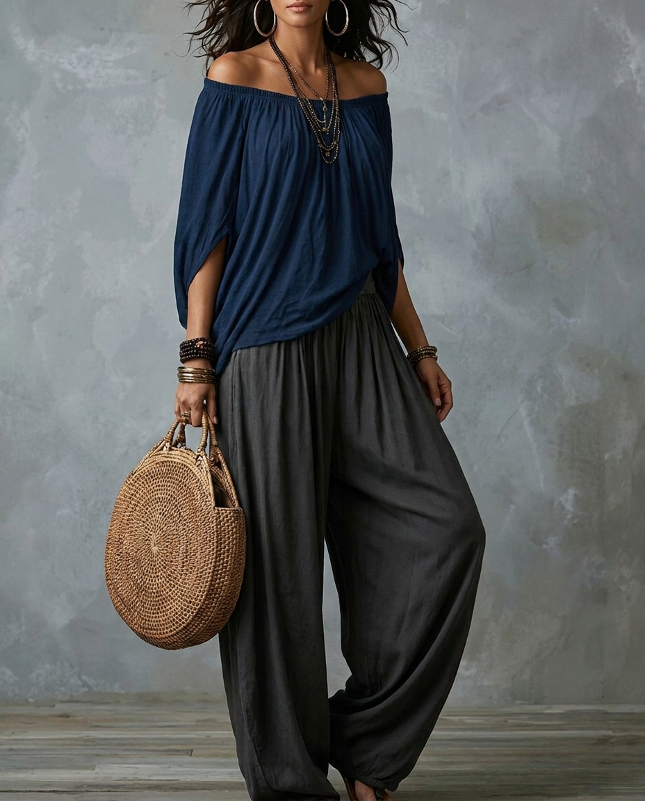 Vera — Ensemble Bohème Bleu Marine et Gris