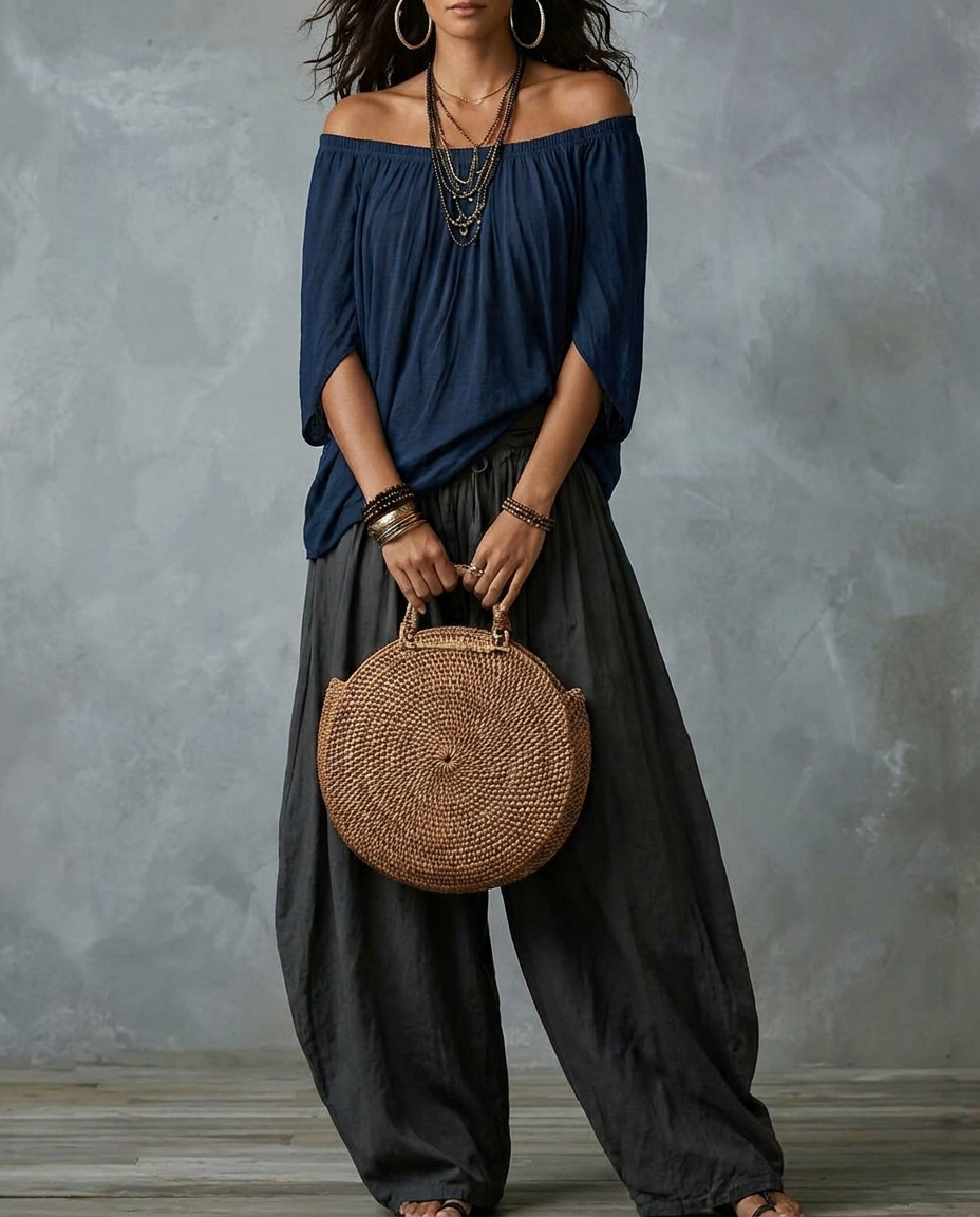 Vera — Ensemble Bohème Bleu Marine et Gris