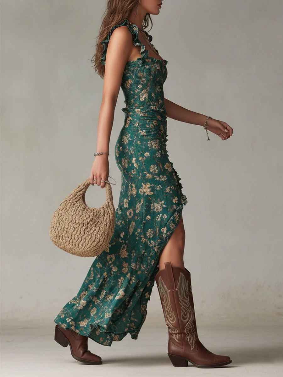 Zara — Robe Maxi Fleurie Bohémienne avec Fente Latérale